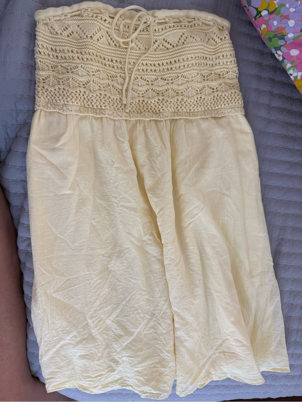 Hollister Strapless Crochet Bodice Sundress in Pale Yellow